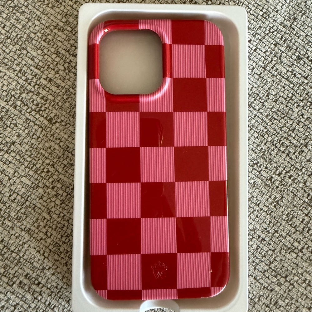 iPhone 14 Pro Max Velvet Caviar Red and Pink Checkered Phone